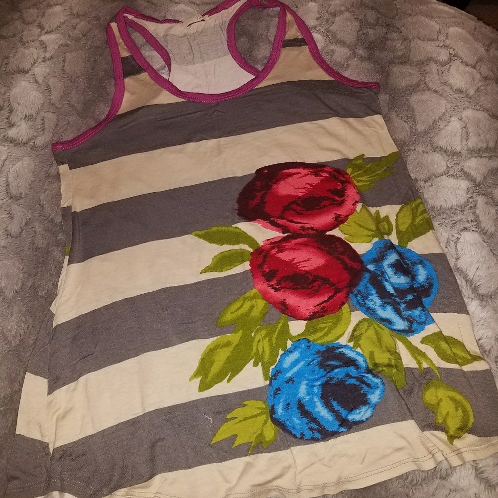 Striped jersey tank with flowers
